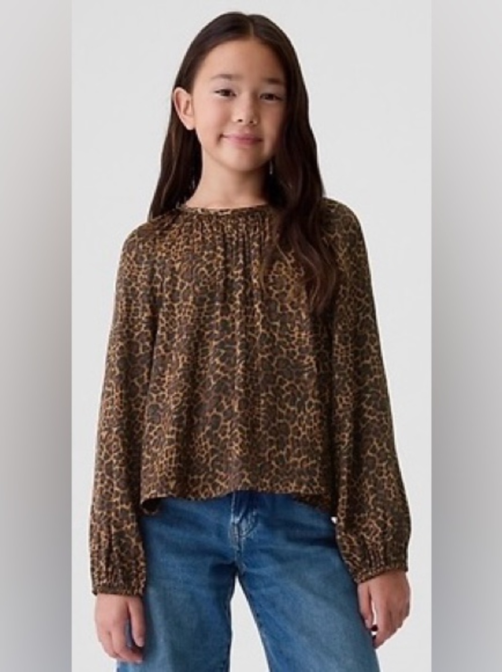 GAP Brown Leopard-Print Long Sleeve Peasant Top